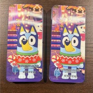 Bluey Lollipop Tin Set (5- Strawberry Flavor Lollipops) New